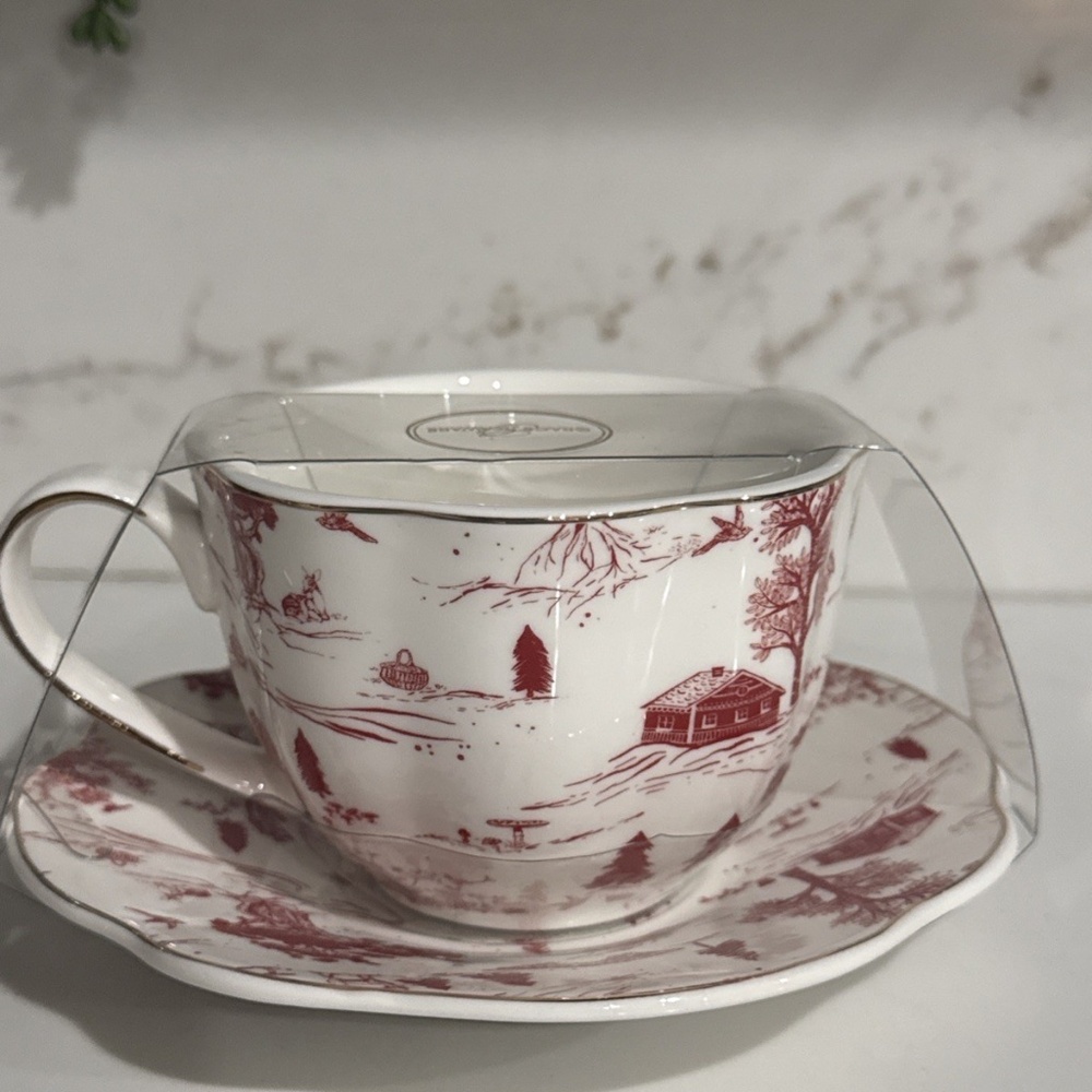 Grace Teaware Red Village Tea Cup & Saucer Set